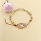Women's Medical ID Bracelet with White Zircon Tennis Chain, Interchangeable Engraved Plate, Adjustable Lobster Clasp, Lightweight, Hypoallergenic, for Running, Outdoor, Daily Wear - color: Gold-BLOOD THINNER