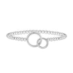Mothers Day Gifts - Beaded Bracelets for Women 14K Silver Gold Plated Stretch Handmade Ball Bracelets Cute Charm Bracelet Dainty Stackable Cross Heart Bow Wave CZ Circle Trendy Jewelry Easter Gifts - color: double-circle-silver