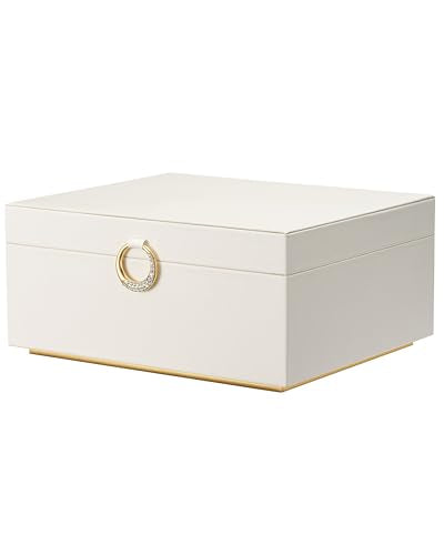 pickpiff 2 Layer Jewelry Box Organizer for Women, Jewelry Organizer with Handle & Removable Tray, Necklace Holder Ring Earring Storage, Velvet Lined Jewelry Case for Home or Travel, Gift Ready, Beige - color: Beige