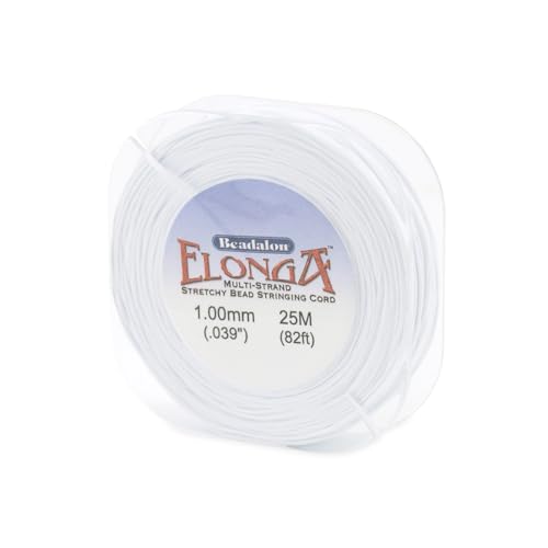 Beadalon Elonga Elastic String for Bracelets 1.0mm 25m White Jewelry Making Cord Strong Stretch Recovery Secure Knots Heavy Beads Compatible Multi Fiber Durable for Jewelry Makers - style: White, 1 mm, 25 m