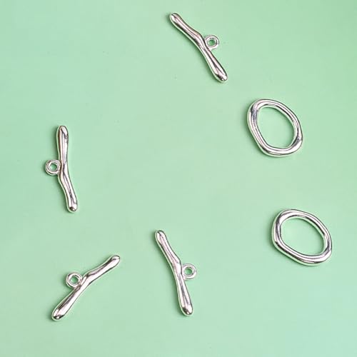 SUNNYCLUE 1 Box 30 Sets Oval Toggle Clasp Toggle Bracelet Clasps Silver Metal T Bar Wave Rings Connector Linking End Closures Findings for Beginner Crafts Bracelets Necklaces Shoe Accessories Women - style: Style 1