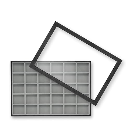 Wudygirl Jewelry Organizer 30 Grid Jewelry Tray with Lid Earring Holder Organizer for Women Ring Earring Bracelet Holder Storage (Pu Black Gray) - color: PU-BlackGray, size: 1 Pcs+Lid