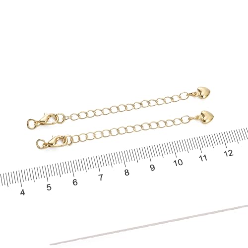 BEADIA 14K Gold Plated Extender Chains 75mm 20pcs Smooth Heart Extension Tail Chains for Jewelry Making Findings - color: Smooth Heart