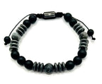 Mens Beaded Bracelet - Stone Jewelry, Black Onyx Hematite Bracelets, Mens Accessories, Adjustable - style: Dark Matter 8mm