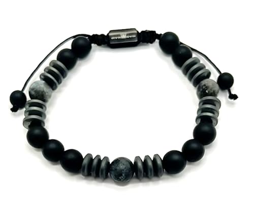 Mens Beaded Bracelet - Stone Jewelry, Black Onyx Hematite Bracelets, Mens Accessories, Adjustable - style: Dark Matter 8mm