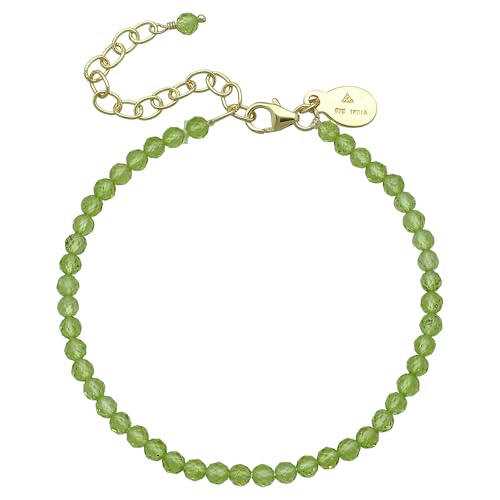 Faceted Bracelet for Women, Certified 925 Sterling Silver with 18K Gold Vermeil Healing Crystal Bracelets for Women - Crystals and Healing Stone Bracelet Women Jewelry for Gift - color: peridot