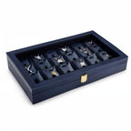Oirlv Premium Blue Leather Jewelry Tray with 24 Grid Removable Jewelry Cards Jewelry Organizer Box with Transparent Acrylic Lid Necklace Pendant Display Case - color: Blue, size: 24 Gird with Inserts