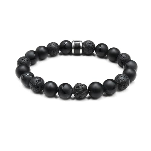 Kartini Studio Men's Bracelet, Black Onyx and Lava Stone Beads Bracelet, Men's Quality Bead Jewelry