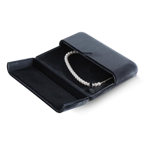 Resilient Velvet Large Necklace Box, Jewelry Organizer for Women Girls Bridal, Anti-Tangle Pendant Necklace Storage Case for Home Wedding Proposal Engagement Retail Display (Gray) - color: Gray, size: Large Necklace Box