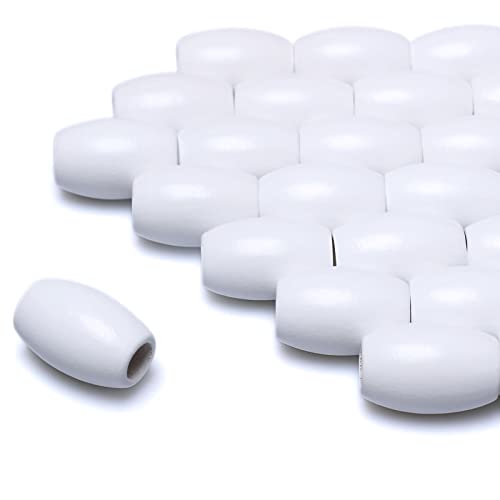 Large Oval Wooden Beads White- 20x30mm- 40 Beads- Hole 10mm- Quality Wooden Beads for Macrame Project/Garlands Making - color: 30x20mm, White#40pcs