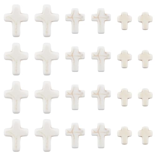 SUNNYCLUE 1 Box 90Pcs White Cross Beads Mini Small Synthetic Turquoise Stone Cross Bead Tiny Pocket Crosses Easter Holiday Crucifix Loose Spacer Beads for Jewelry Making Beading Supplies DIY Crafts - color: 90Pcs 10/16/20mm White Cross Beads