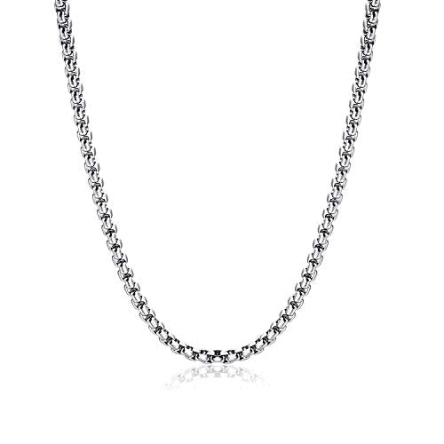 Square Rolo Chain Necklace Stainless Steel Round Box Necklace for Men & Women - size: 28 Inches, style: 2 mm Wide