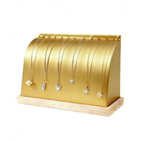 Cambered Necklace Display Stand with Leather Soft Mat Wood Jewelry Organizer Tabletop Display Holder for Necklaces, Choker Pendant (Gold) - color: Gold