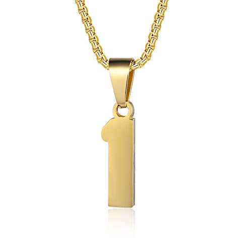 Number Necklaces Personalized Necklaces 18K Gold Plated Initial Number Pendant Stainless Steel Chain Sports Necklaces for Men Women - color: Gold, style: 1