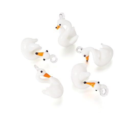FASHEWELRY 5Pcs Handmade Swan Lampwork Glass Pendants White Swan Goose Spacer Beads Charms for DIY Necklace Bracelet Jewelry Craft Making - color: Swan-White