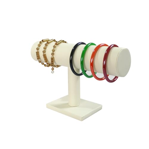Jewelry Organizer Stand for Women - T-Bar Bracelet, Watch & Hair Tie Storage Display Rack with Travel-Friendly Design(White PU Leather) - color: White PU Leather
