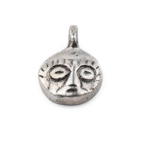 The Bead Chest African Silver Mask Charm Pendant (19x14mm): Genuine West African Mask Design for DIY Jewelry & Necklaces - color: Silver, size: Round Charm (19x14mm)