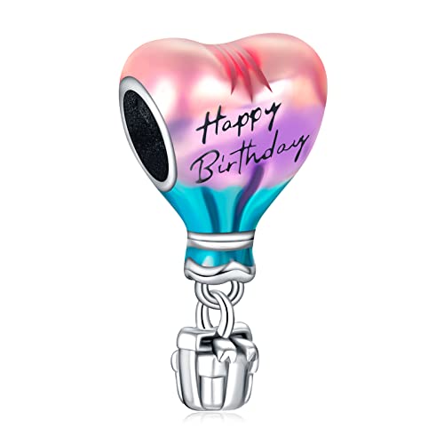 925 Silver Charms Pendants For Pandora Bracelet Golden charms Bead Safety Chain Clip set Heart Flower Animal Beads Family, Mom, Friend, Daughter, Birthday, Jewelry Gift - style: G-Happy Birthday Hot Air Balloon
