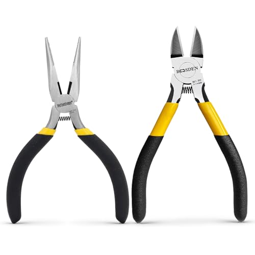 Mini Jewelry Pliers Set - 5 Inch Needle Nose & Flush Wire Cutters - Spring Loaded Precision Pliers for Jewelry Making, DIY Crafts, Model Building, Electronics - size: 5" Wire Cutter+5" Needle Nose