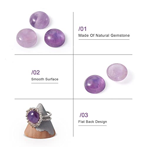 Crafans 50Pcs 12mm Round Gemstone Cabochons, Half Round Natural Amethyst Cabochons Dome Gemstone Beads No Hole Healing Power Stone Flat Back Chakra Crystal Beads for Jewelry Making - color: Amethyst, size: 12mm