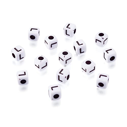 240pcs Opaque Acrylic Letter L Cube Beads White Plastic Alphabet Loose Spacer Square Beads 4-5mm for DIY Name Bracelet Necklace Jewelry Crafts Making Hole: 1.8mm - color: Letter L#White and Black