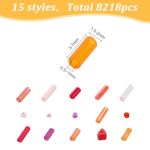 About 8218 Pcs Red Series Glass Bugle Seed Beads, Mixed Styles Long Tube Round Seed Beads Loose Spacer Bead Bulk for DIY Crafting Jewelry Making - color: Red Series