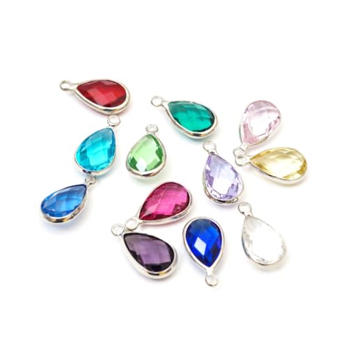 Adabele Grade A Birthstone Pendant Drop 11mm 14mm 16mm Sterling Silver Plated For Personalized Earrings Bracelet Necklace Anklet Pendant Keychain Craft Jewelry Making - color: August (peridot green), size: 14mm Long - 30pcs