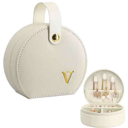 COLLECTIVE HOME - Travel Jewelry Case, Elegant Half-Moon Design with Gold Monogram, Detachable Handle, Personalized Accessory Organizer, Gift for Fashion-Forward Women and Teens (v) - color: v