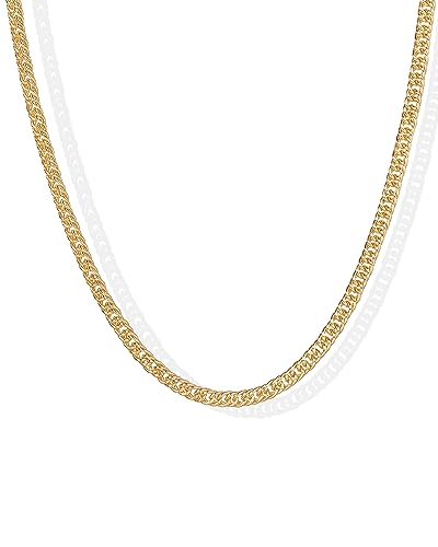 PAVOI 14K Gold Plated Curb Paperclip Box Sphere Bead Snake Herringbone and Figaro Chain Adjustable Necklace - style: Curb-2x