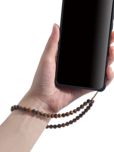Semi-Precious Gem Stones Beaded Phone Charm Cell Phone Lanyard Wrist Strap Handmade Natural Gemstone Phone Chain string - color: Tiger Eye