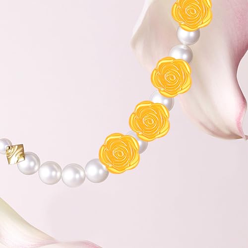 100pcs Rose Flower Beads ABS Plastic Roseflower Shape Spacer Beads Cute Roses Loose Beads Accessories for DIY Friendship Bracelet Necklace Jewelry Making Supplies, Golden Yellow - color: Golden Yellow