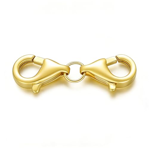 14K Yellow Gold Jewelry Clasp Necklace Extender, Double Lobster Clasp Bracelet Extension Connector for DIY Necklace Bracelet Anklet Jewelry Making, 14K Gold Double Spring Clasp (Style 5) - style: Style 5