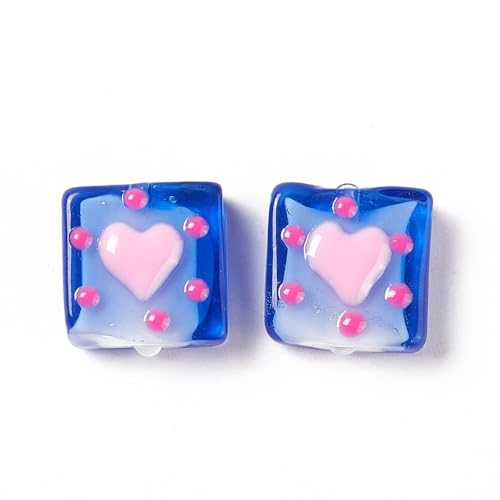 DanLingJewelry 10Pcs Handmade Lampwork Glass Beads Blue Square Glass Spacer Beads Sweet Heart Beads for DIY Jewelry Making - color: 10pcs - Blue