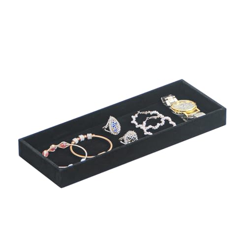 Divided Drawer Organizer Tray, Velvet Jewelry Storage Tray, Necklace Bracelet Ring Earring Display Tray,Bedside Nightstand Desk Holder Tray for Phone Watch Sunglasses Cosmetics Storage/Black/1grid - color: Black, size: Grid1