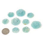 Justinstones 3pcs Carved Gemstone Flower Pendant Earrings Beads Set For Jewelry Making DIY 1.3 Inch & 1 Inch - color: Blue Amazonite