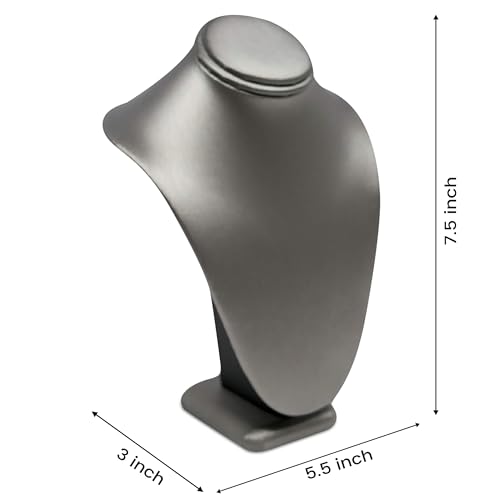 Novel Box Silver Leatherette Stand Jewelry Necklace Display 5.5x3x7.5 Inches - Freestanding Travel Necklace Holder Stand - Necklace Mannequin Organizer Stands - Necklace Displays Small - color: Silver Leatherette, size: Small