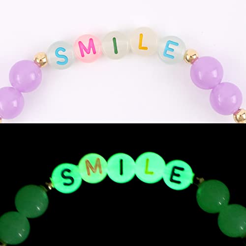 Glow in The Dark Beads UV Letter Alphabet Smile Star Glass Seed Clay Pearl Beads Plastic Pony Hair Bead Acrylic Colorful Changing Bead for DIY Craft Bracelet Necklace Jewelry Making Kit Mix Bulk - color: Luminous Beads