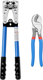 Battery Cable Wire Lug Crimping Tool for AWG 8-1/0 Heavy Duty Wire Copper Lugs, Electrical Lug Crimper with Cable Cutter, Silver, Blue, Black