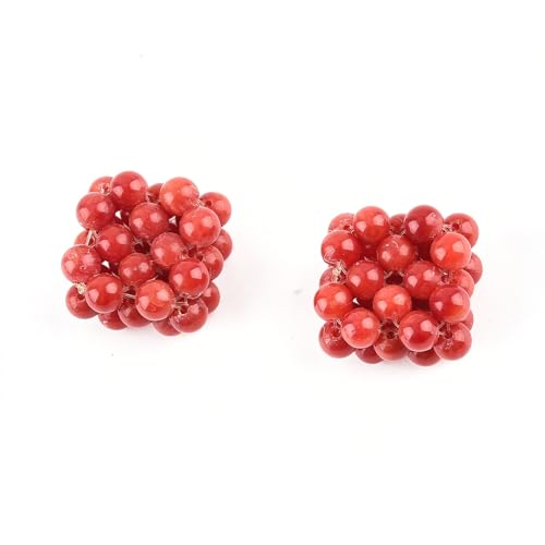5pcs 12mm Red Coral Cube(Made of 3mm Round Beads) Semi Precious Gemstone Loose Beads for Jewelry Making - color: Red cube12mm