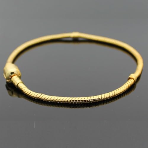 RUBYCA 5pcs 7.1" Gold Color Clasp European Snake Chain Charm Bracelet fit Charm Beads DIY - color: Gold, size: 18 CM