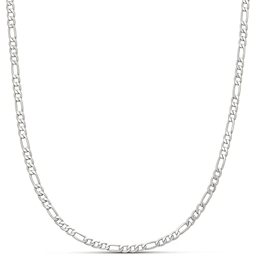 Amazon Essentials 14k Gold or Sterling Silver Plated Figaro Chain Necklace - color: Silver, size: 24", style: 4 mm