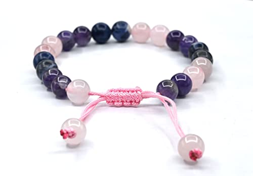 Amazing Gemstone Bracelet for Anxiety and Stress Manifestation - Rose Quartz Sodalite Amethyst Bracelet Set for Men Women Healing Calming Anxiety Stress Relief Gifts Pulseras Para Hombres Mujer - color: Anxiety
