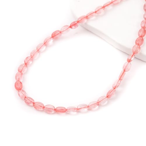 6×8mm Natural Red Watermelon Gemstone Loose Beads Flat Oval Healing Crystal Loose Stone Beads for Jewelry Necklace Bracelet Earring Craft - color: Red Watermelon