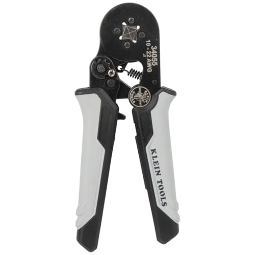 Klein Tools 34055 Ferrule Crimping Tool, Square Crimper Pliers for 10 to 22 AWG Wire Terminals, Built-In Adjustable Ratchet, for Electrical Work - size: Square Crimper