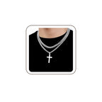 SENRAN Layered Cross Necklace for Men Boys Stainless Steel Layered Cuban Link Chain 16-24 inch Christian Cross Pendant Religious Jewelry Gifts - color: Silver, style: 16inch/18inch