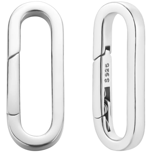 Beebeecraft 1 Box 2Pcs Spring Oval Ring Platinum Plated 925 Sterling Silver Trigger Snap Clip Hook Buckle Carabiner Lock Clasps Connector Fastener Gate Rings for Keychain Jewelry Making DIY Crafts - color: Silver