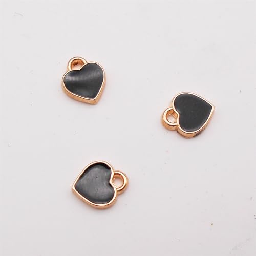 200 pcs Tiny Heart Enamel Charm Gold Plated Alloy Love Pendant Bracelet Earring Keychain Jewelry Crafts 6x8mm - color: Black