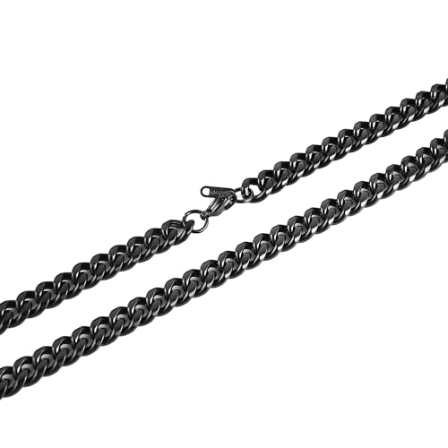 HZMAN Cuban Chain for Men - Stainless Steel Gold & Silver Diamond Cut Hip Hop Link Chains - 3.5mm/5mm/7mm/9mm - 16-30 Inch - color: 3.5mm Black, size: 18In