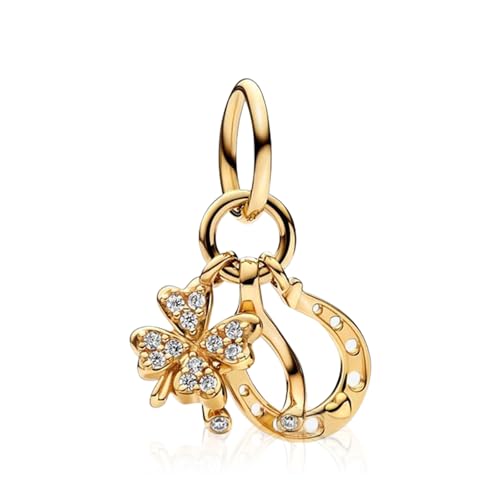 925 Sterling Silver Charms for Bracelets Gold Love and Heart Charms Cherry Blossom Dangle Beads Jewelry for Women - color: Gold Four Leaf Clover Dangle Charm