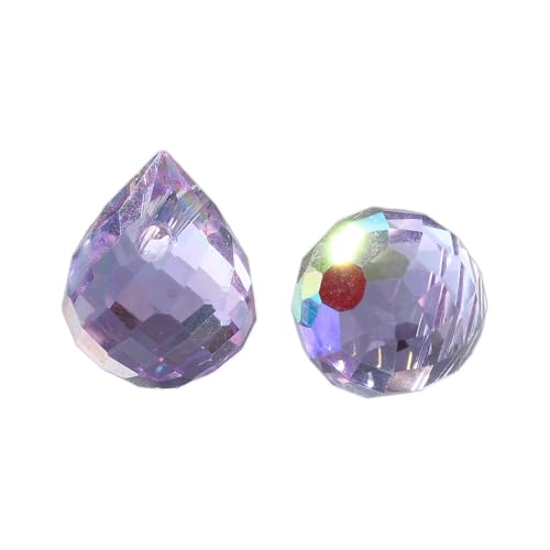 100pcs Lilac Glass Teardrop Beads Charms Water Drop Faceted AB Color Plated Beads Top Drilled Sparkly Prisms Chandelier Dangle Charms for DIY Earrings Necklace Bracelet Jewelry Craft 10.5x8mm - color: Lilac